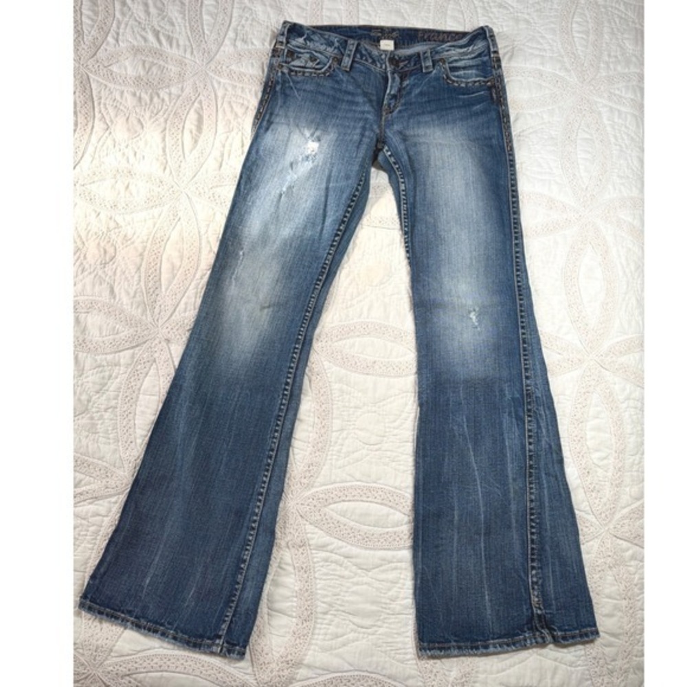 29x33 Silver Jeans Frances Bootcut Blue Distressed Low Rise Western Streetwear